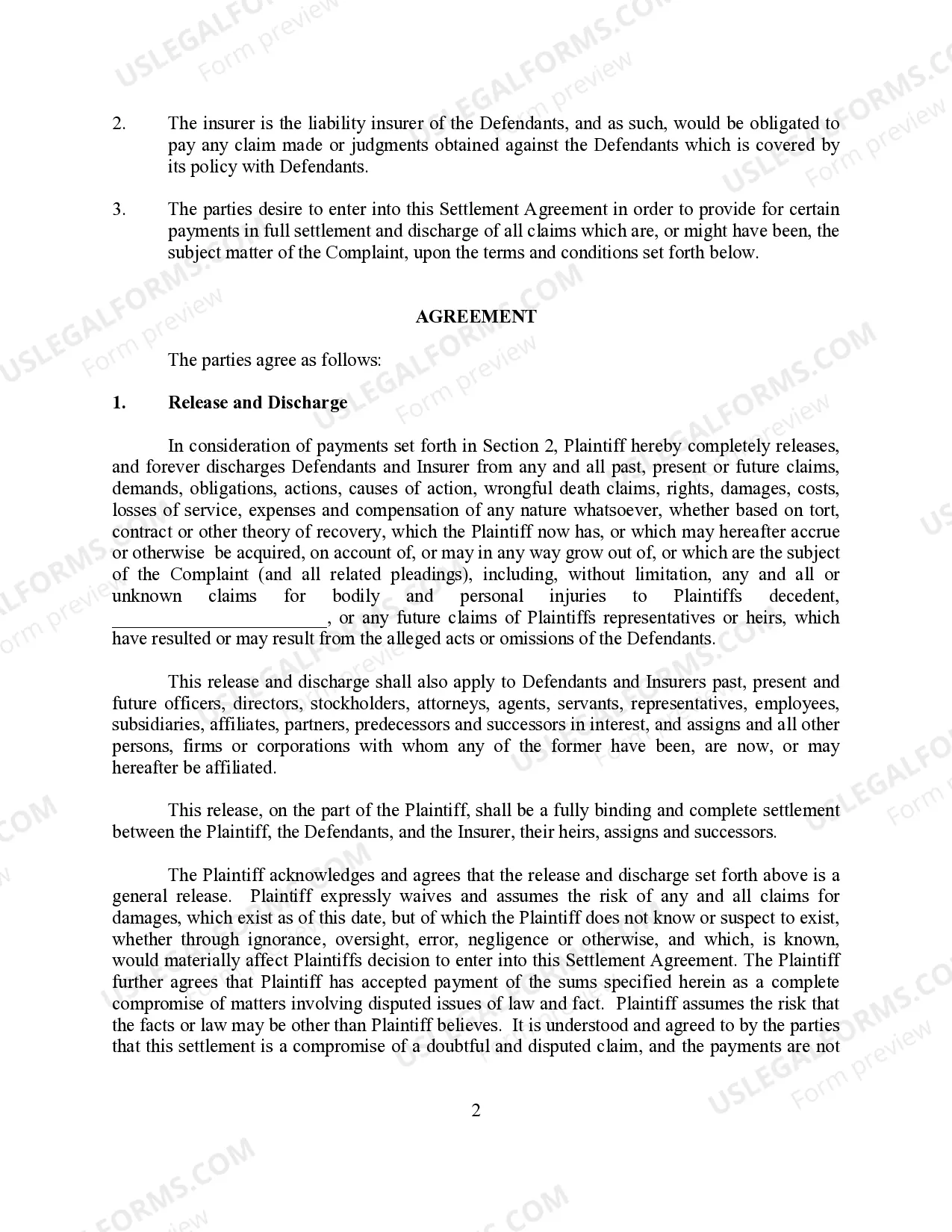 Preview Settlement Release for Wrongful Death