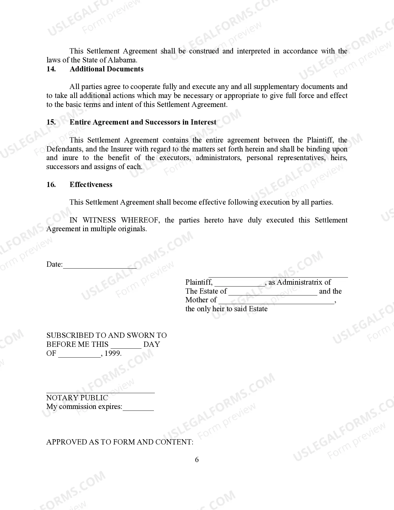 Preview Settlement Release for Wrongful Death