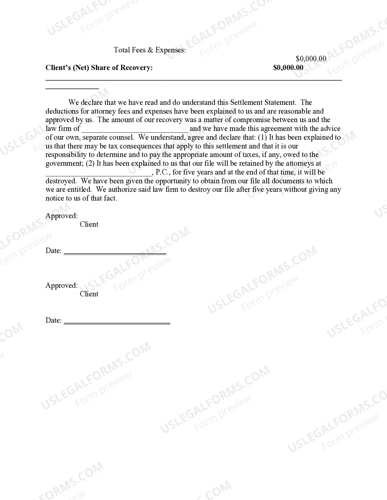 Preview Settlement Statement