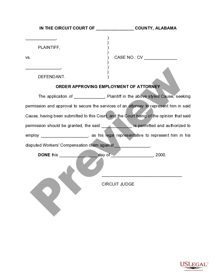 Preview Workers Compensation Application to Employ Attorney