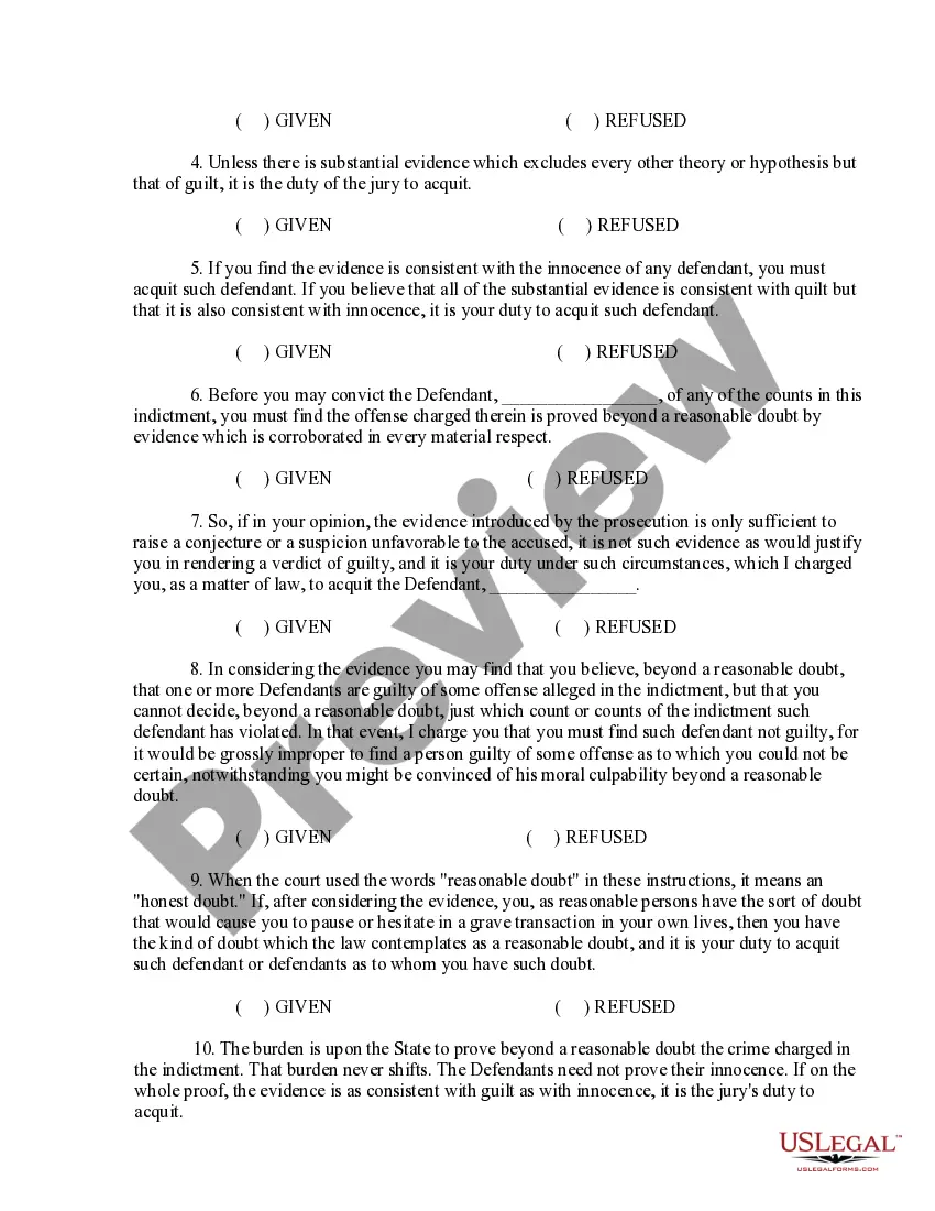 Preview Jury Instruction - Defendant's Request for Jury Instruction - General Criminal Instructions