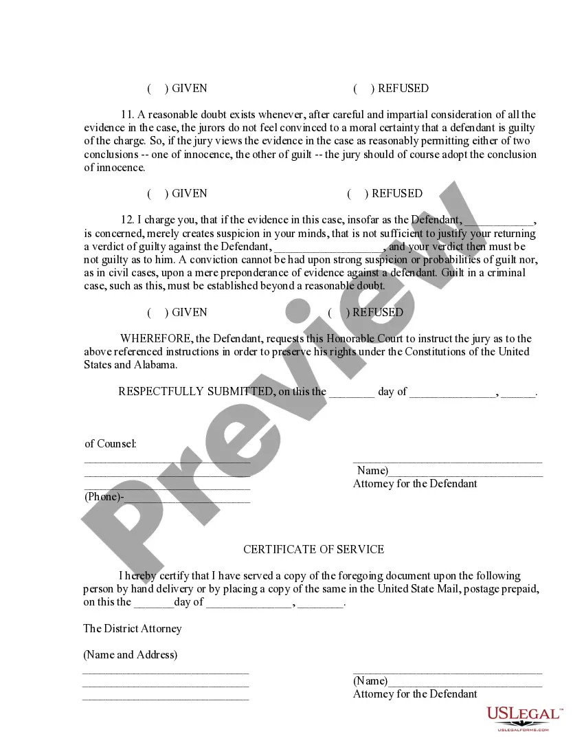Preview Jury Instruction - Defendant's Request for Jury Instruction - General Criminal Instructions
