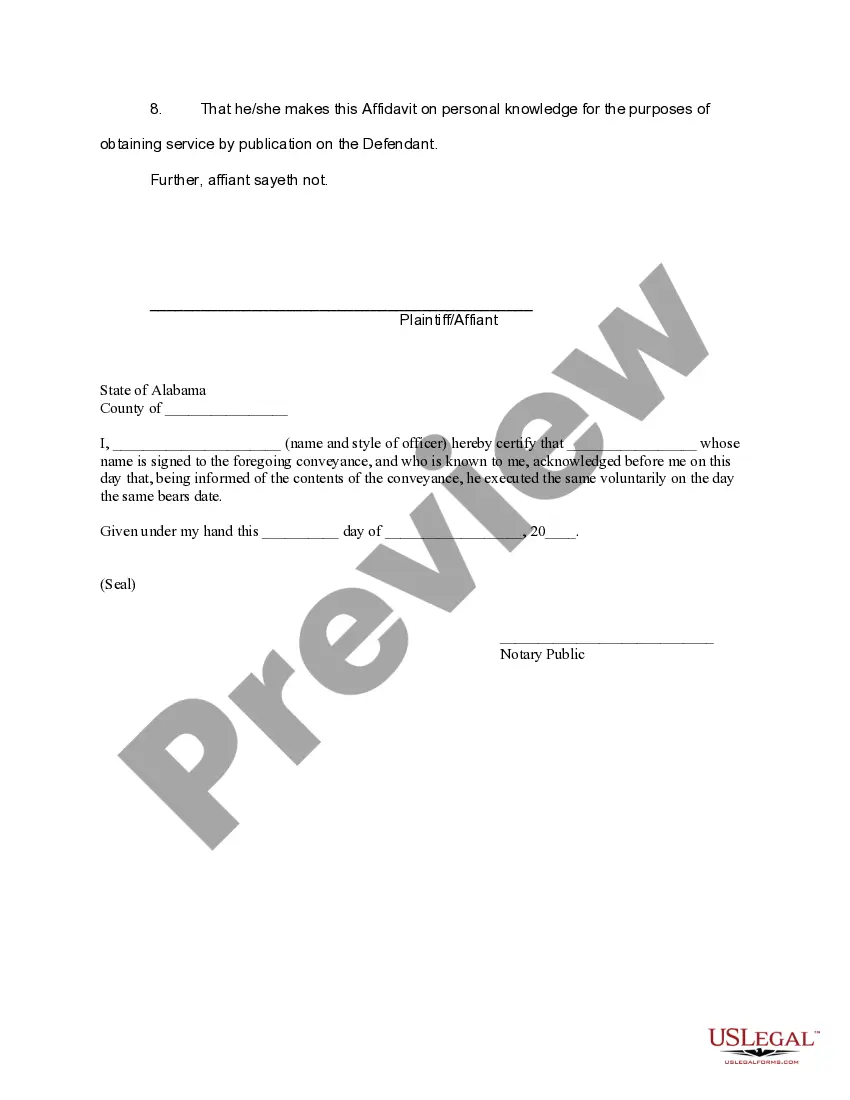 Preview Affidavit to Obtain Service