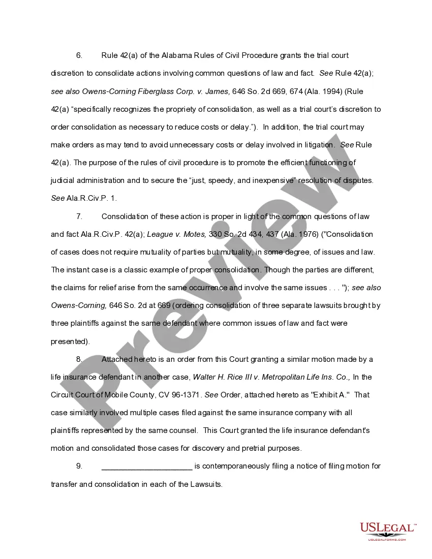 Preview Motion to Transfer and Consolidate