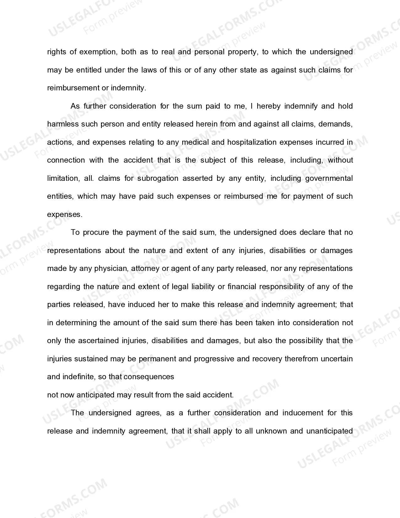 Preview Parents Release of Injuries