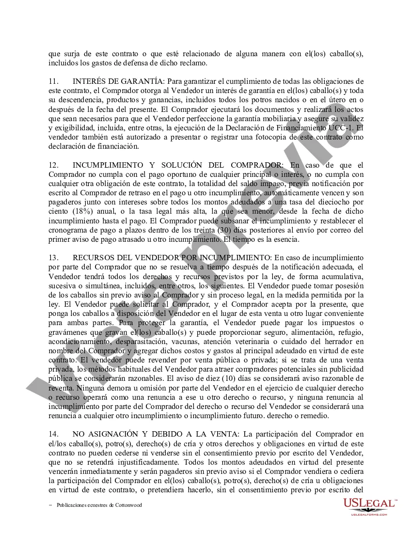 Preview Acuerdo de seguridad y compra a plazos sin garantías limitadas - Formularios equinos de caballos