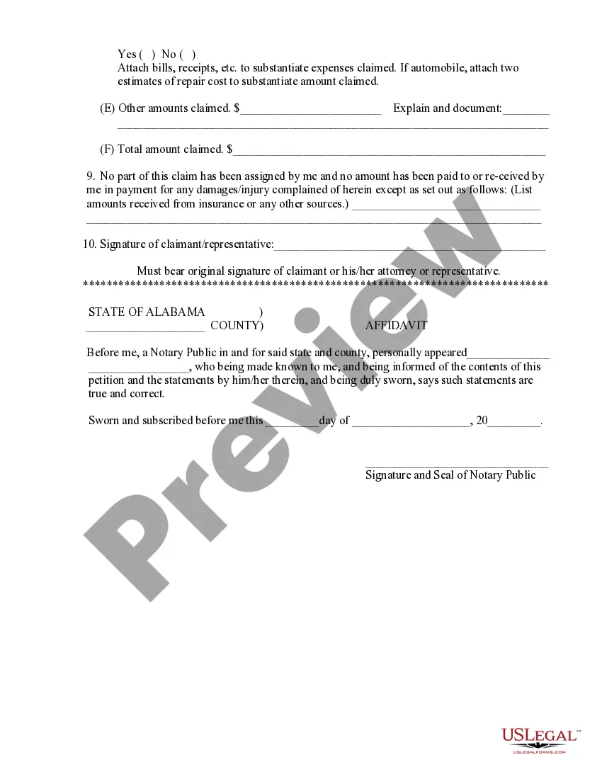 Preview Claim Form to State of Alabama Board of Adjustment for Personal Injury