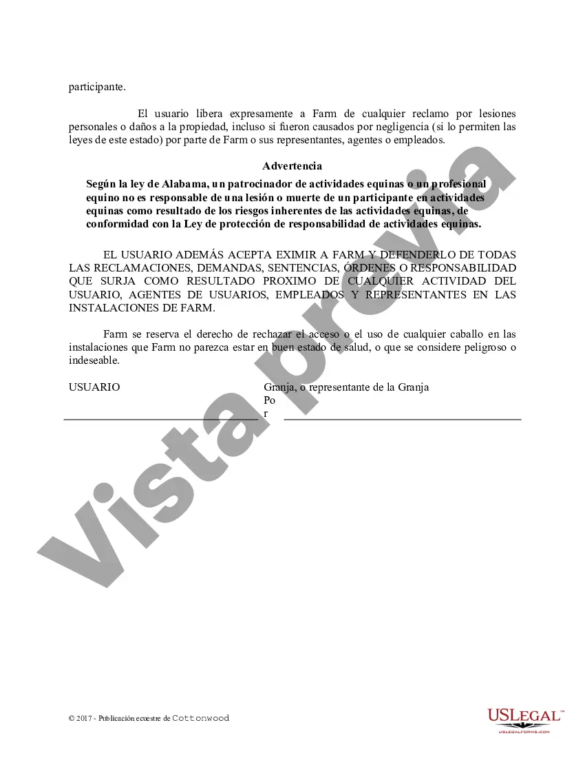 Preview Acuerdo de liberación de instalaciones - Espectáculo o clínica - Formularios equinos de caballos