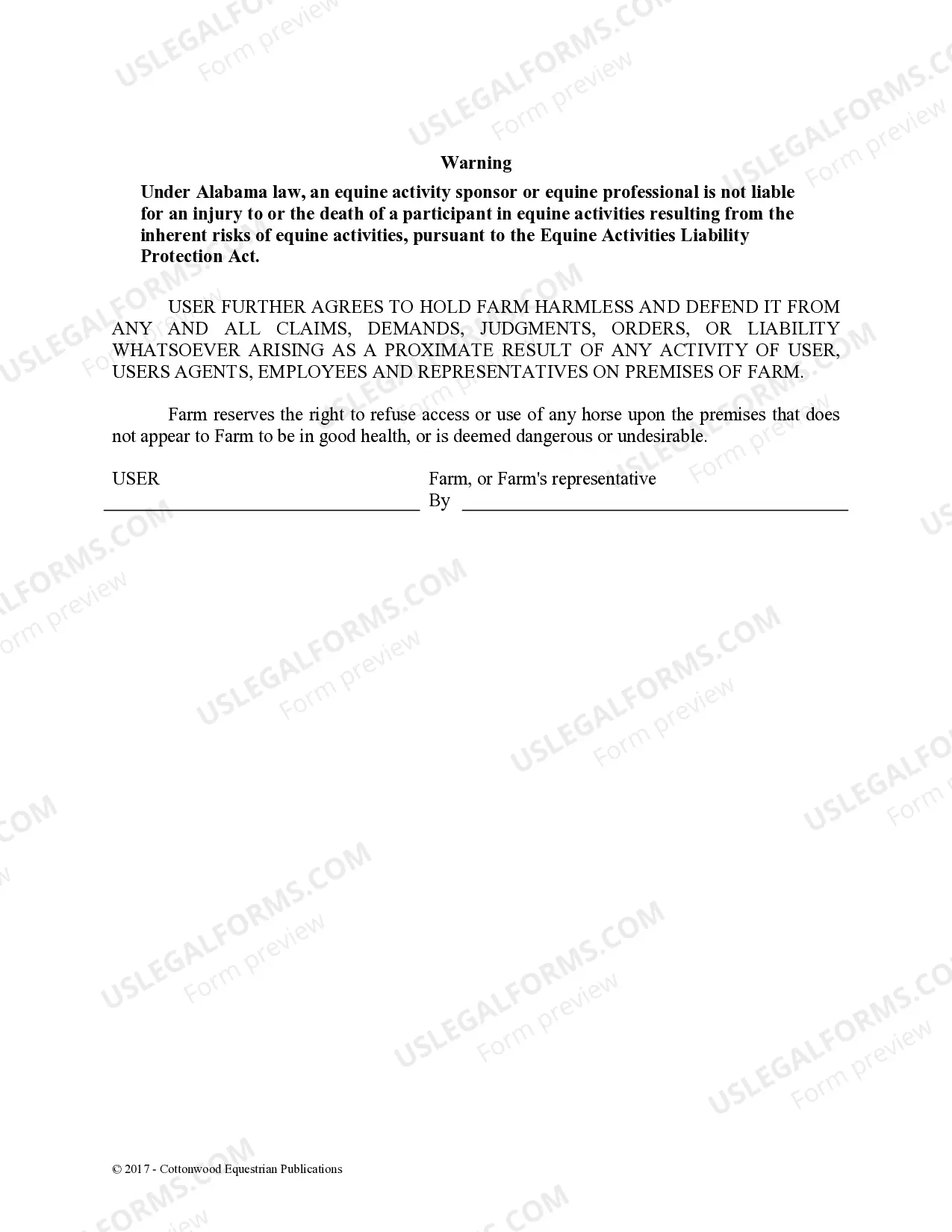 Preview Facility Release Agreement - Show Or Clinic - Horse Equine Forms