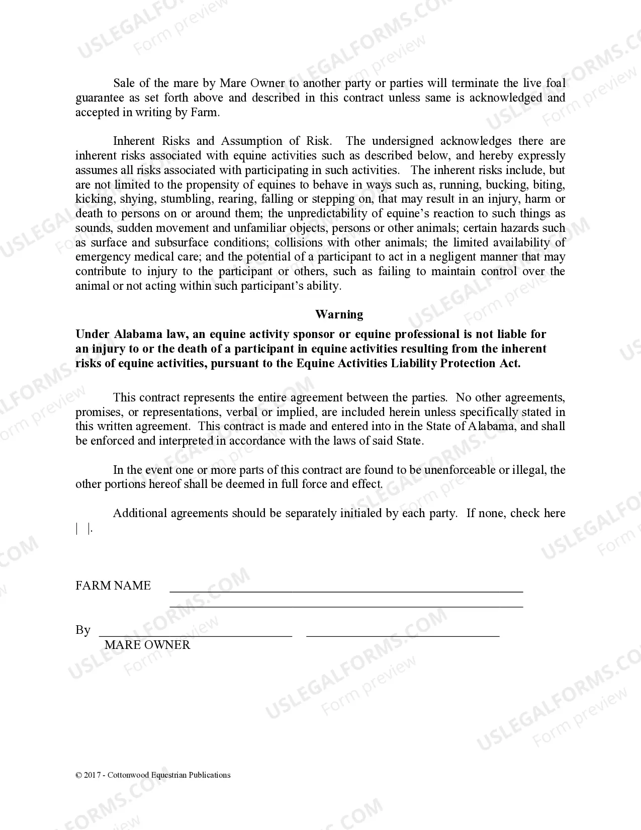 Preview Stallion Service Contract - Horse Equine Forms