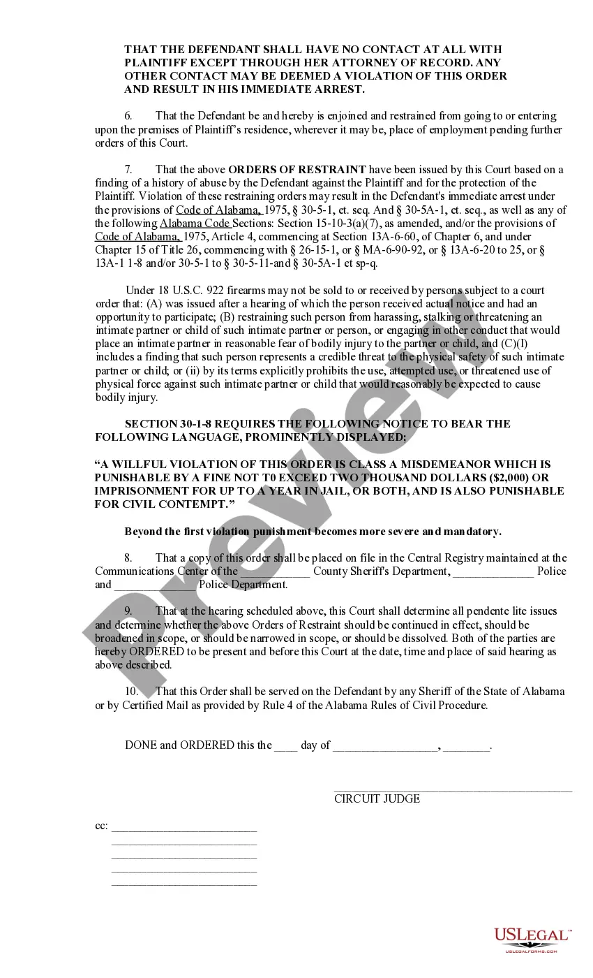 Preview Temporary Restraining Order and Family Violence Protection Order
