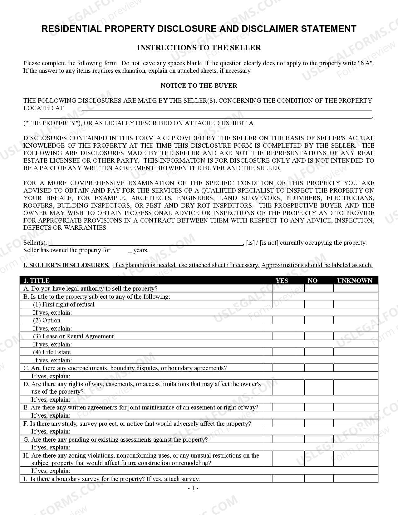 Alabama Residential Real Estate Sales Disclosure Statement Alabama