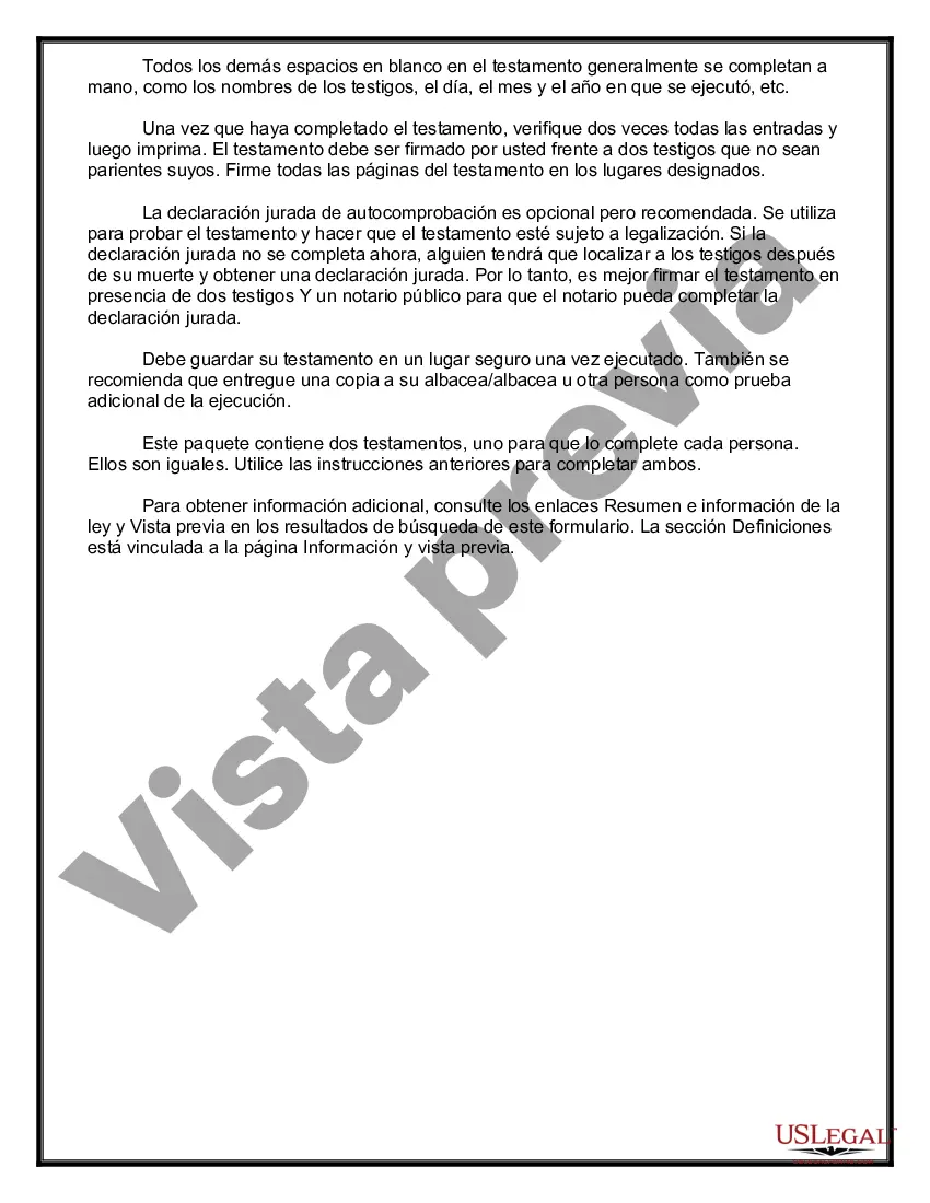 Preview Testamentos mutuos que contienen última voluntad y testamentos para personas solteras que viven juntas sin hijos