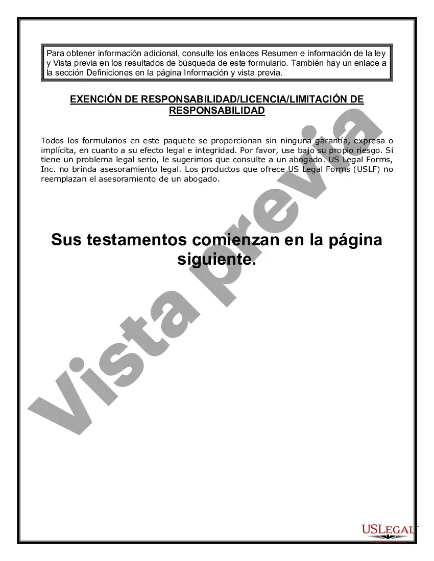 Preview Testamentos mutuos que contienen última voluntad y testamentos para personas solteras que viven juntas sin hijos