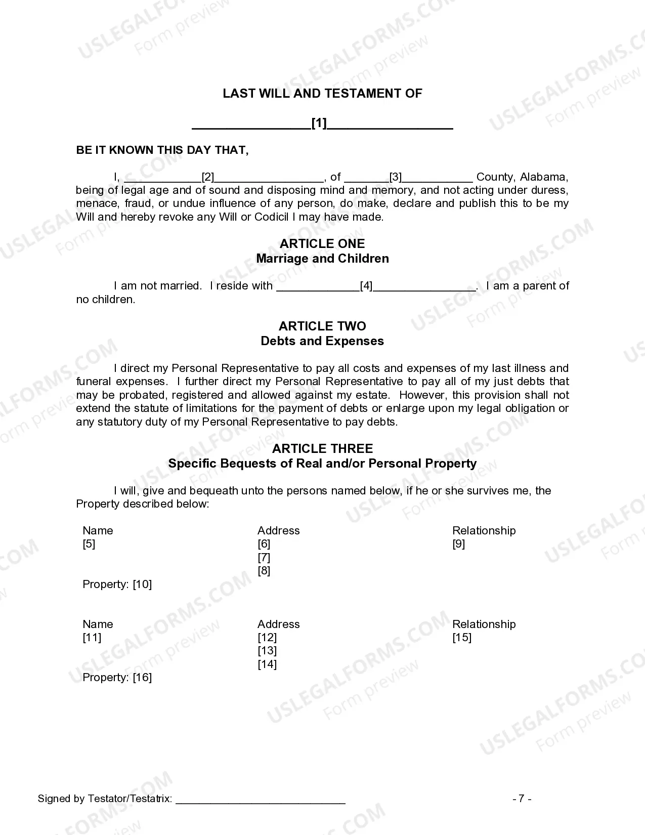 Preview Mutual Wills containing Last Will and Testaments for Man and Woman living together not Married with No Children