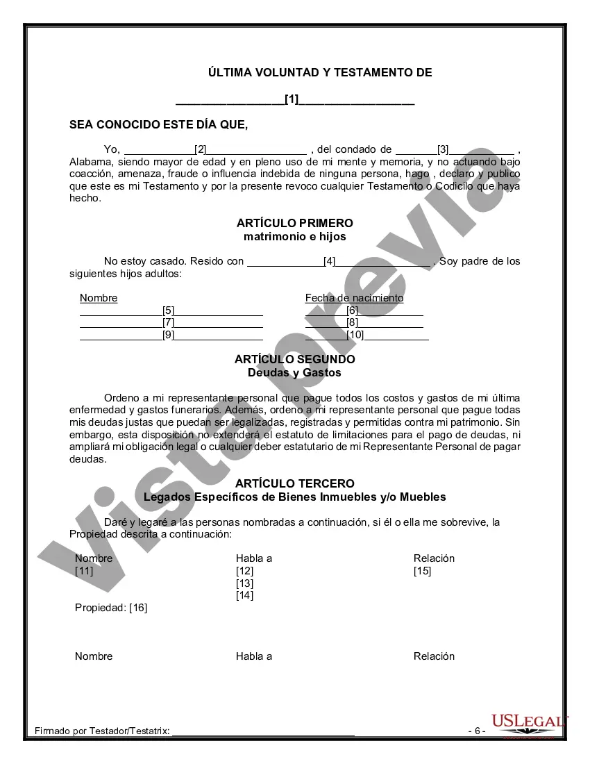 Preview Testamentos Mutuos o Últimas Voluntades y Testamentos para Personas Solteras que conviven con Hijos Mayores de Edad