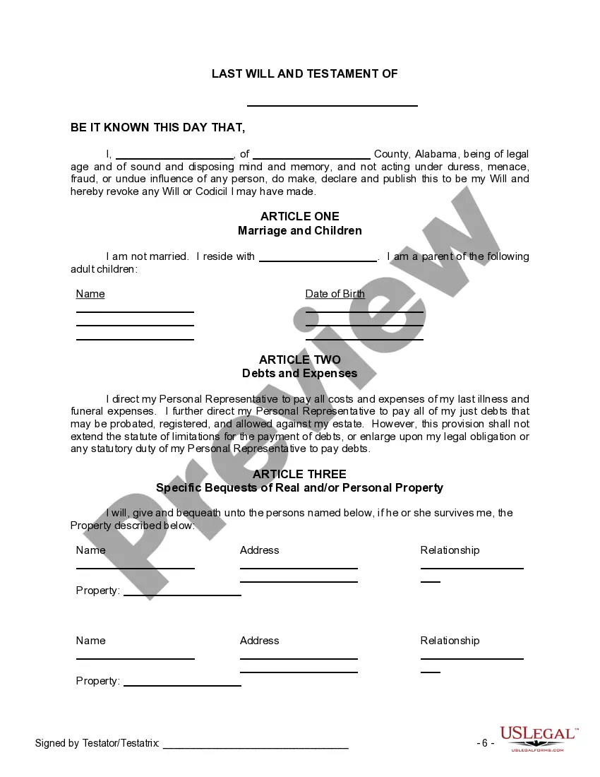 Preview Mutual Wills or Last Will and Testaments for Man and Woman living together, not Married with Adult Children