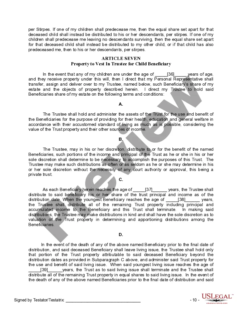 Preview Mutual Wills or Last Will and Testaments for Man and Woman living together, not Married with Minor Children