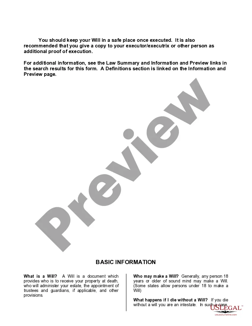 Preview Mutual Wills or Last Will and Testaments for Man and Woman living together, not Married with Minor Children