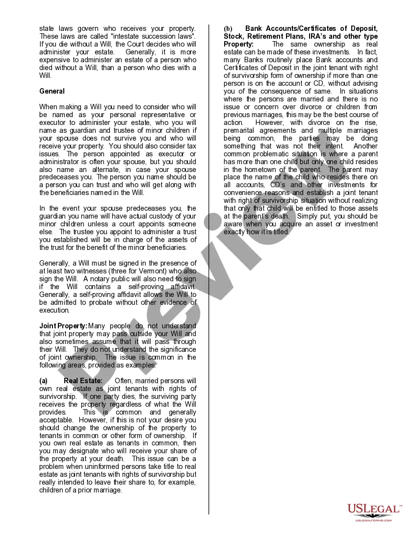 Preview Mutual Wills or Last Will and Testaments for Man and Woman living together, not Married with Minor Children