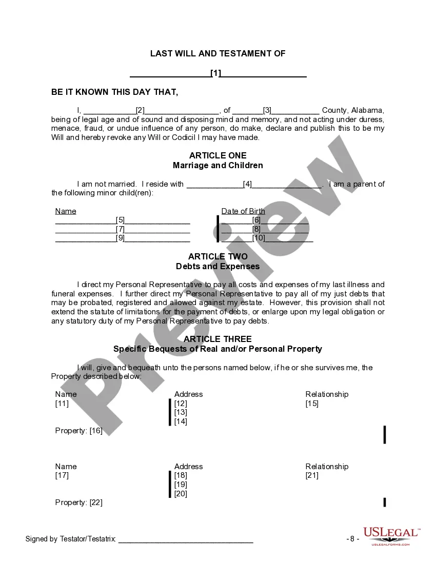 Preview Mutual Wills or Last Will and Testaments for Man and Woman living together, not Married with Minor Children