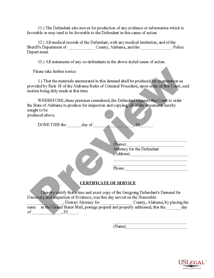 Get Demand of Defendant for Discovery and Inspection of Evidence - Criminal Case Preview Demand of Defendant for Discovery and Inspection of Evidence - Criminal Case