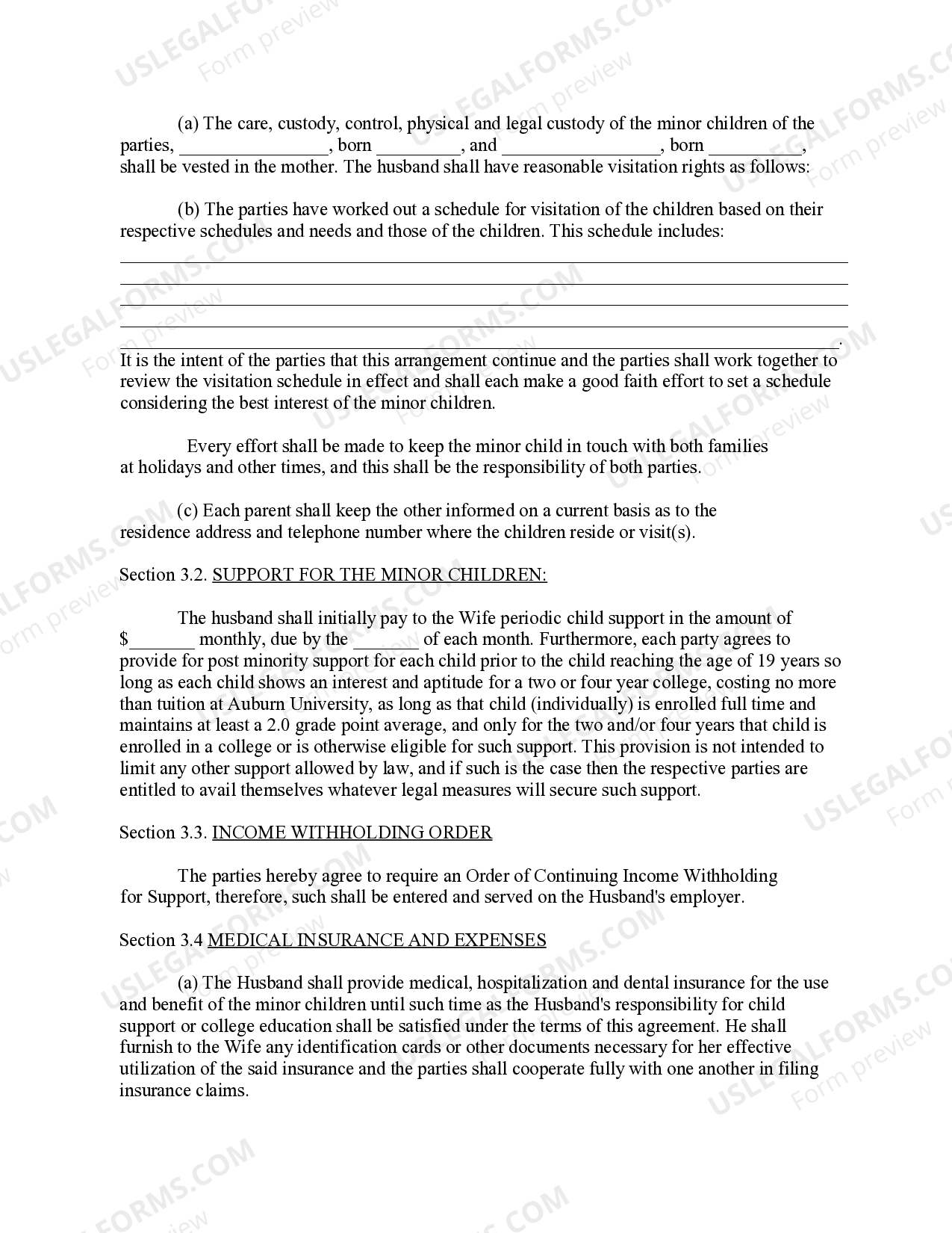 Alabama Marital Settlement Agreement Marital Settlement US Legal Forms