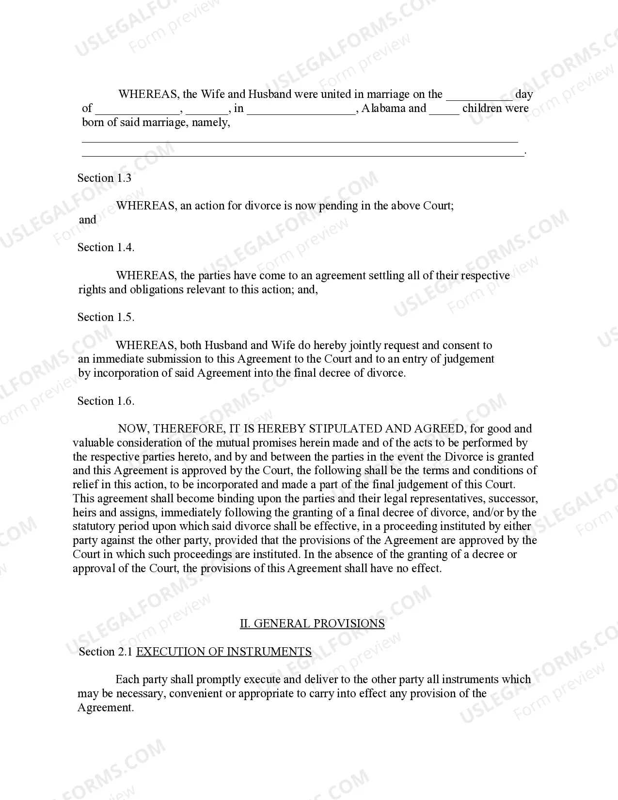 Preview Marital Settlement Agreement