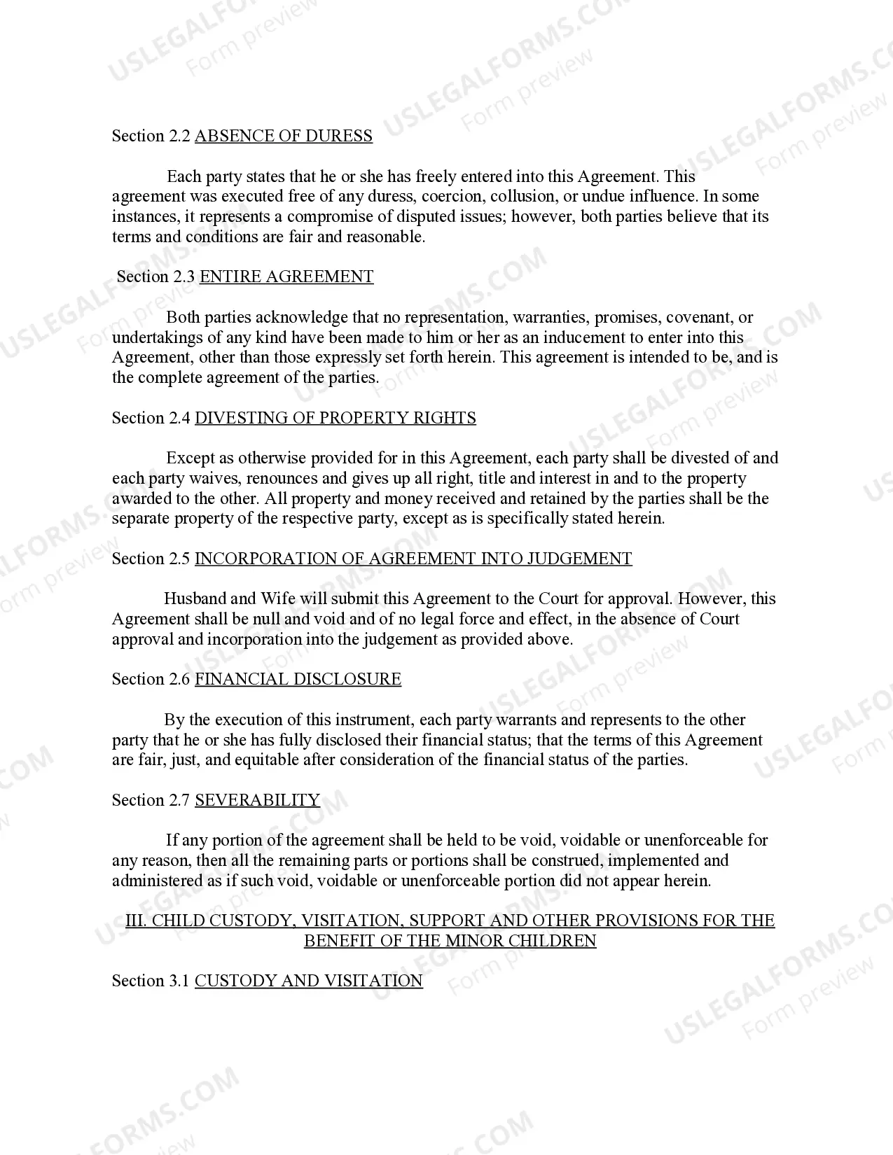 Preview Marital Settlement Agreement