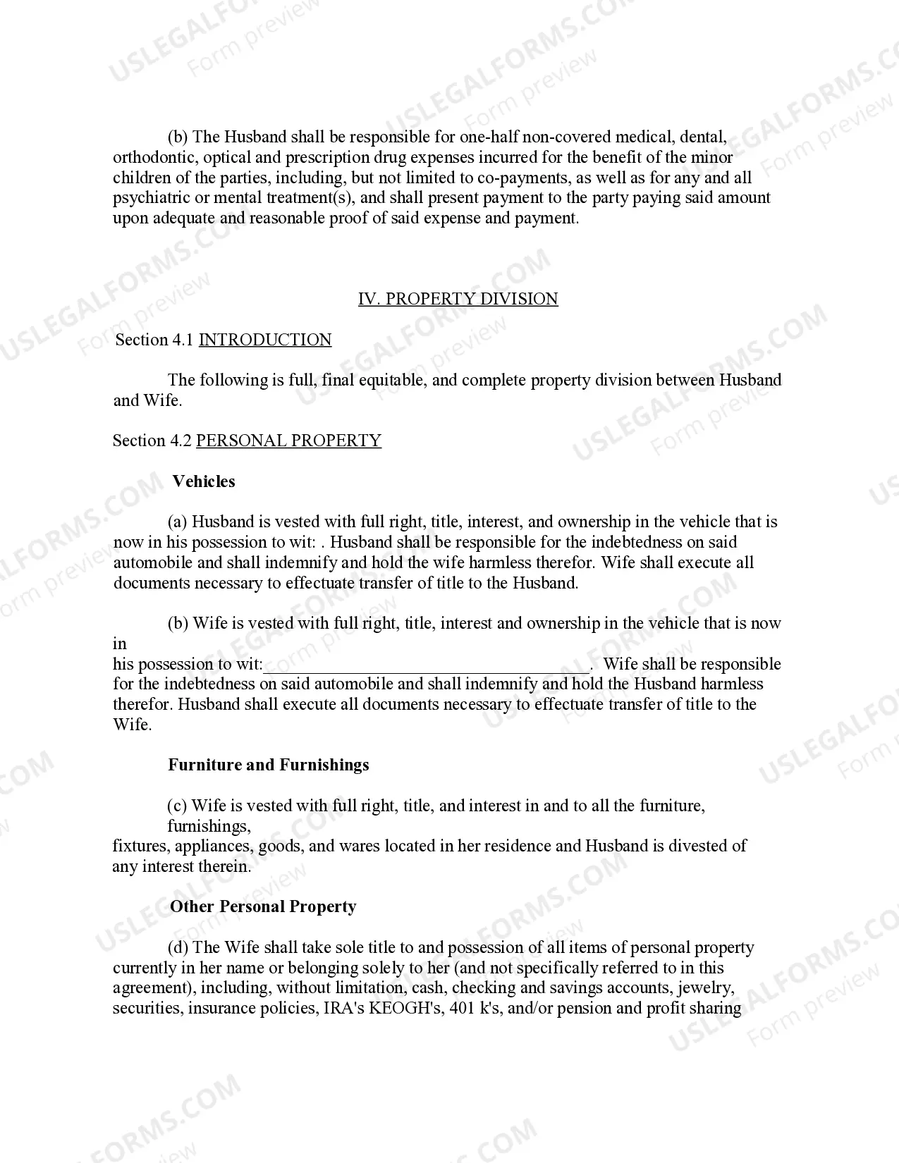 Preview Marital Settlement Agreement