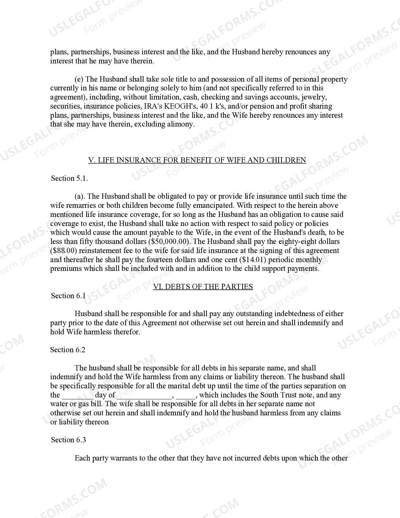 Preview Marital Settlement Agreement