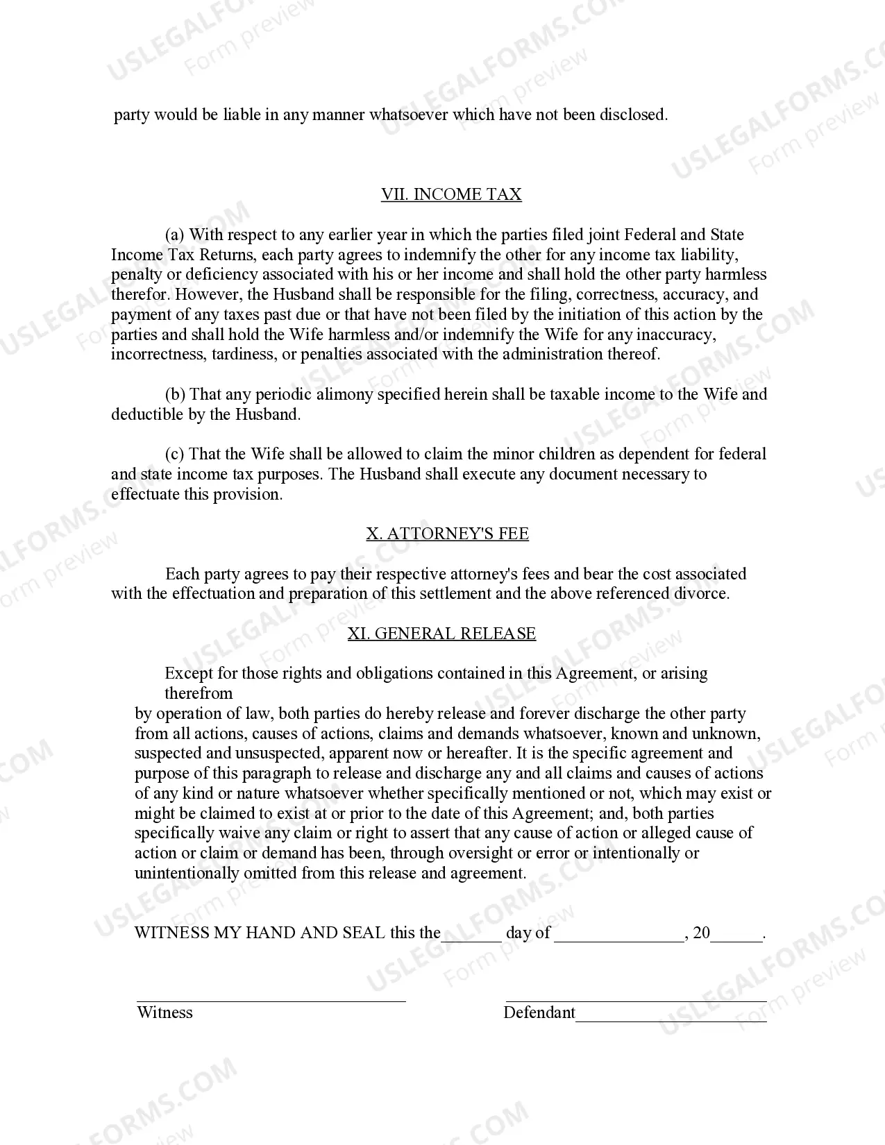 Preview Marital Settlement Agreement