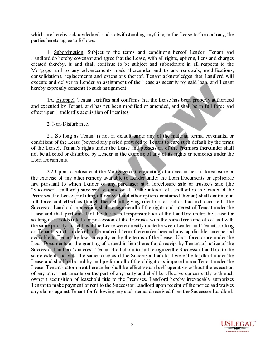 Preview Subordination, Non-Disturbance and Attornment Agreement