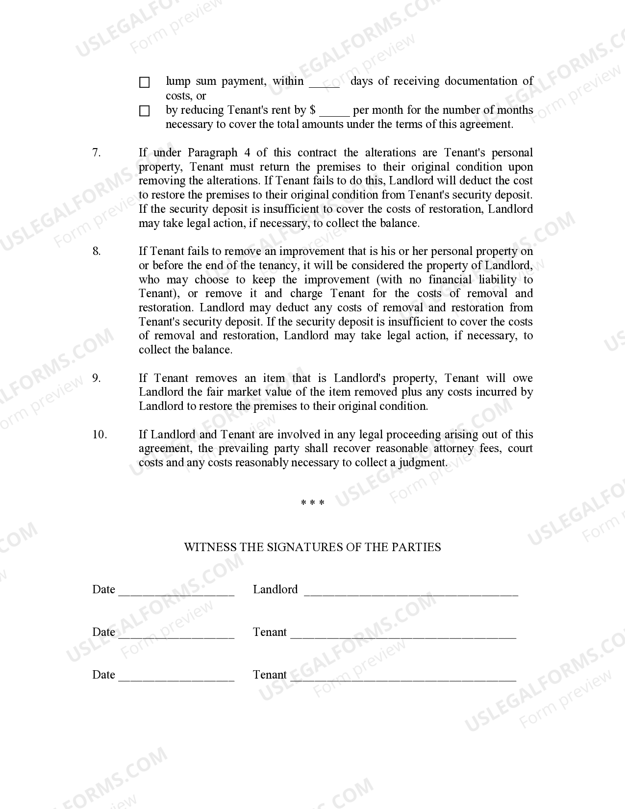 Alabama Landlord Agreement to allow Tenant Alterations to Premises Al