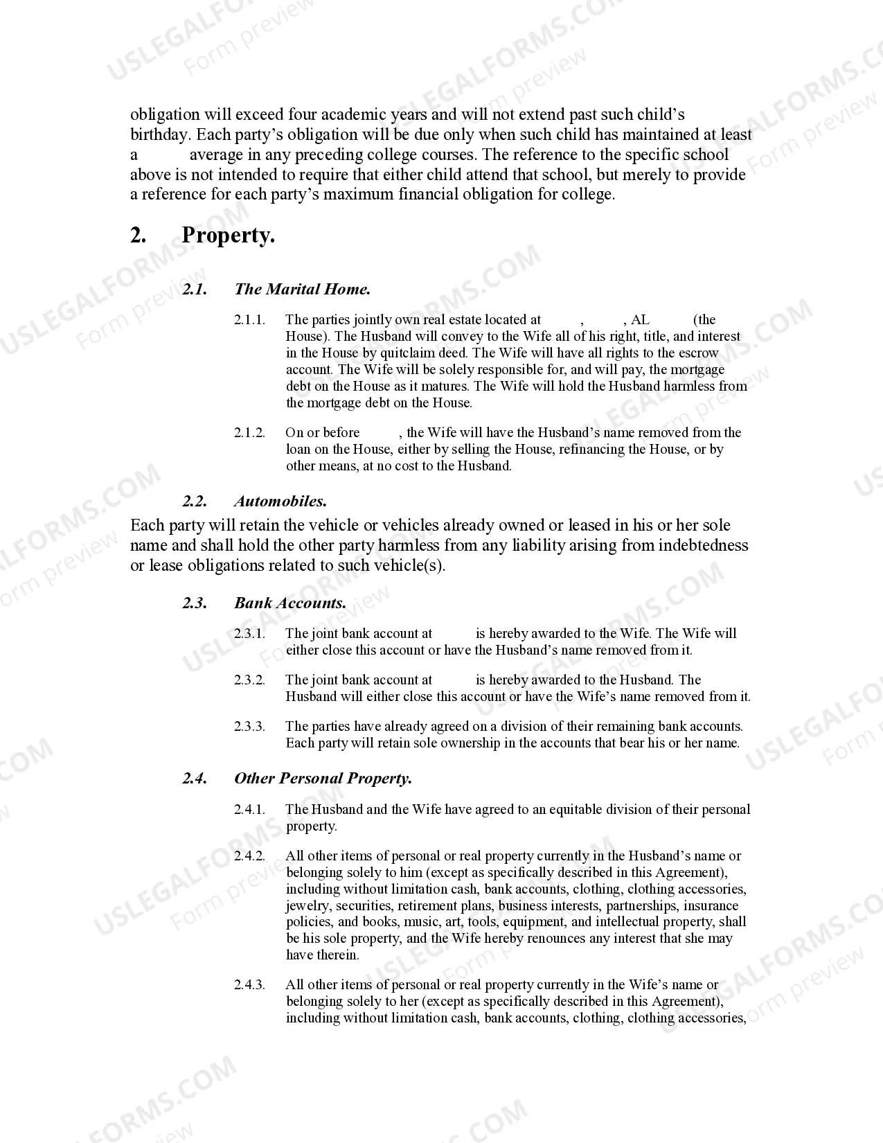 Preview Legal Separation Agreement - With Children