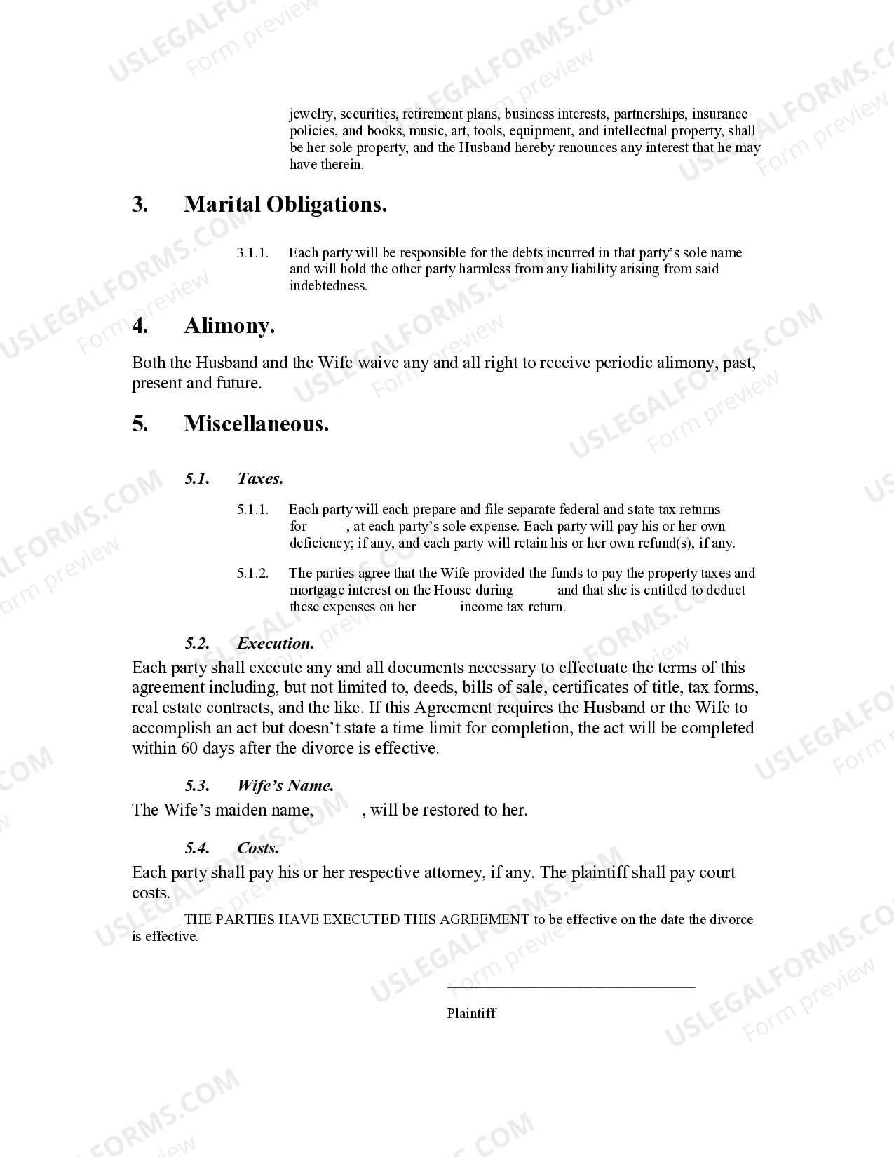 Preview Legal Separation Agreement - With Children