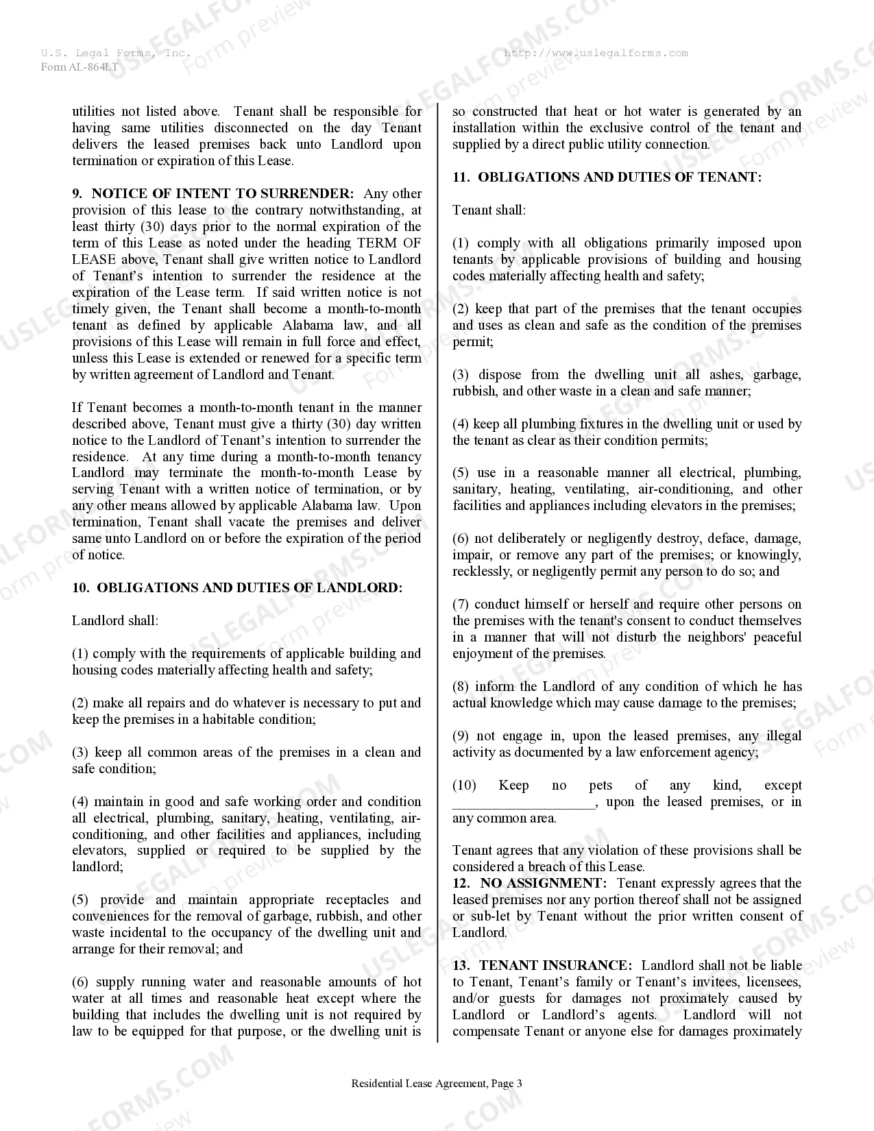 Preview Residential Rental Lease Agreement