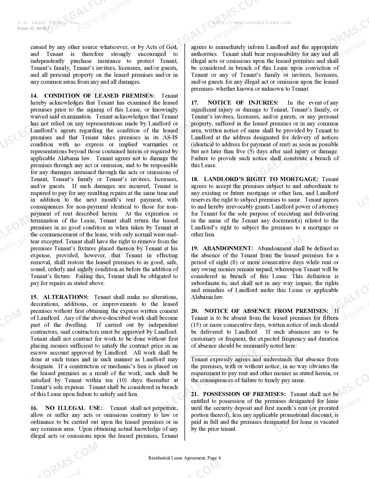 Preview Residential Rental Lease Agreement