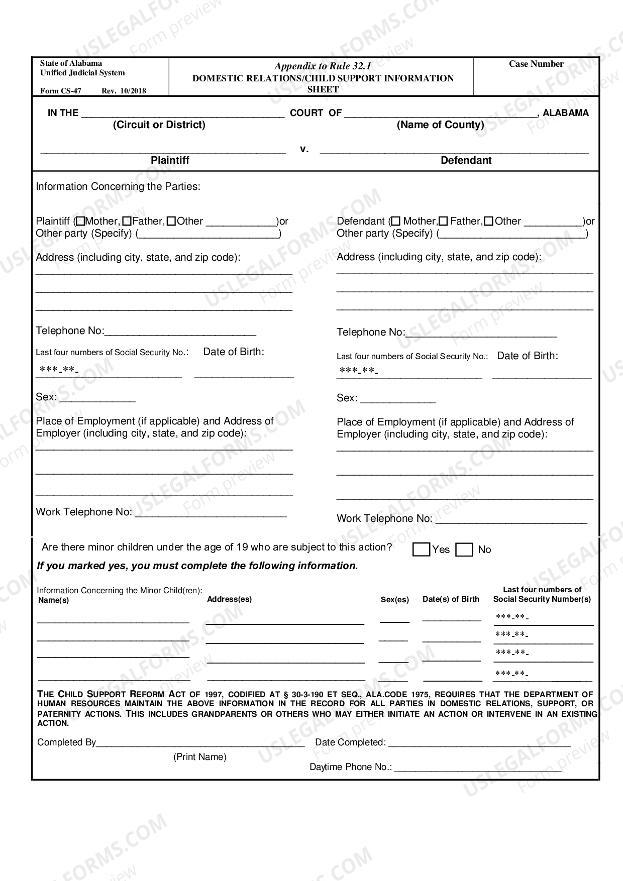 Alabama Child Support Information Sheet US Legal Forms