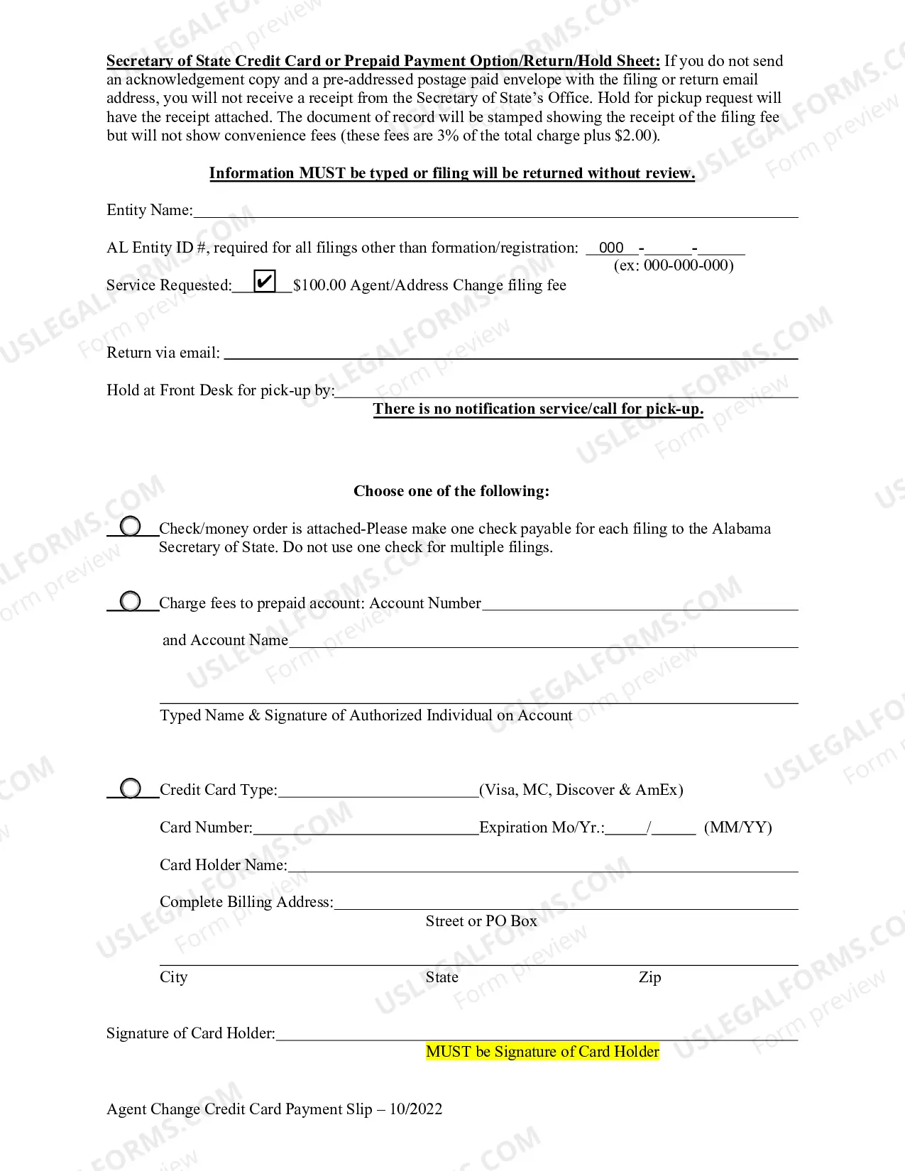 Preview Alabama Statement or Change of Registered Agent or Registered Office or Both