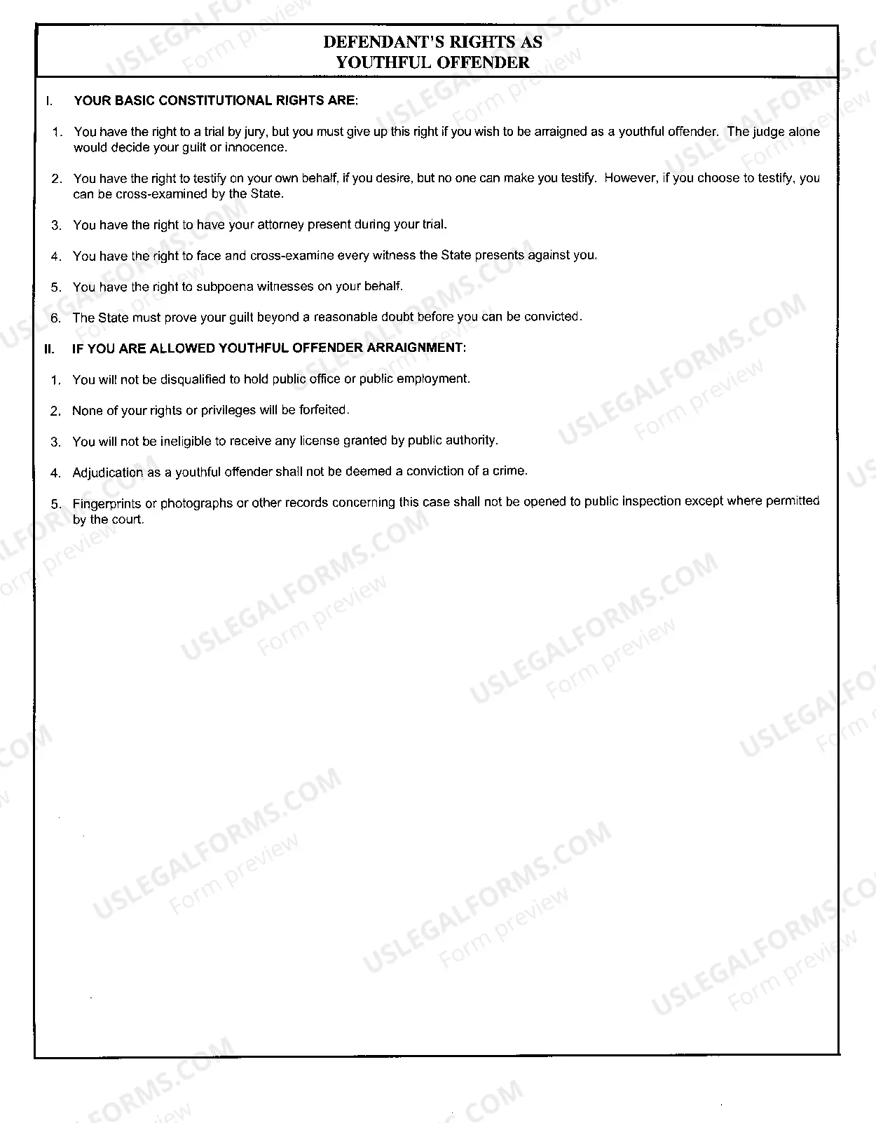 Preview Application for Youthful Offender Status and Order of Investigation