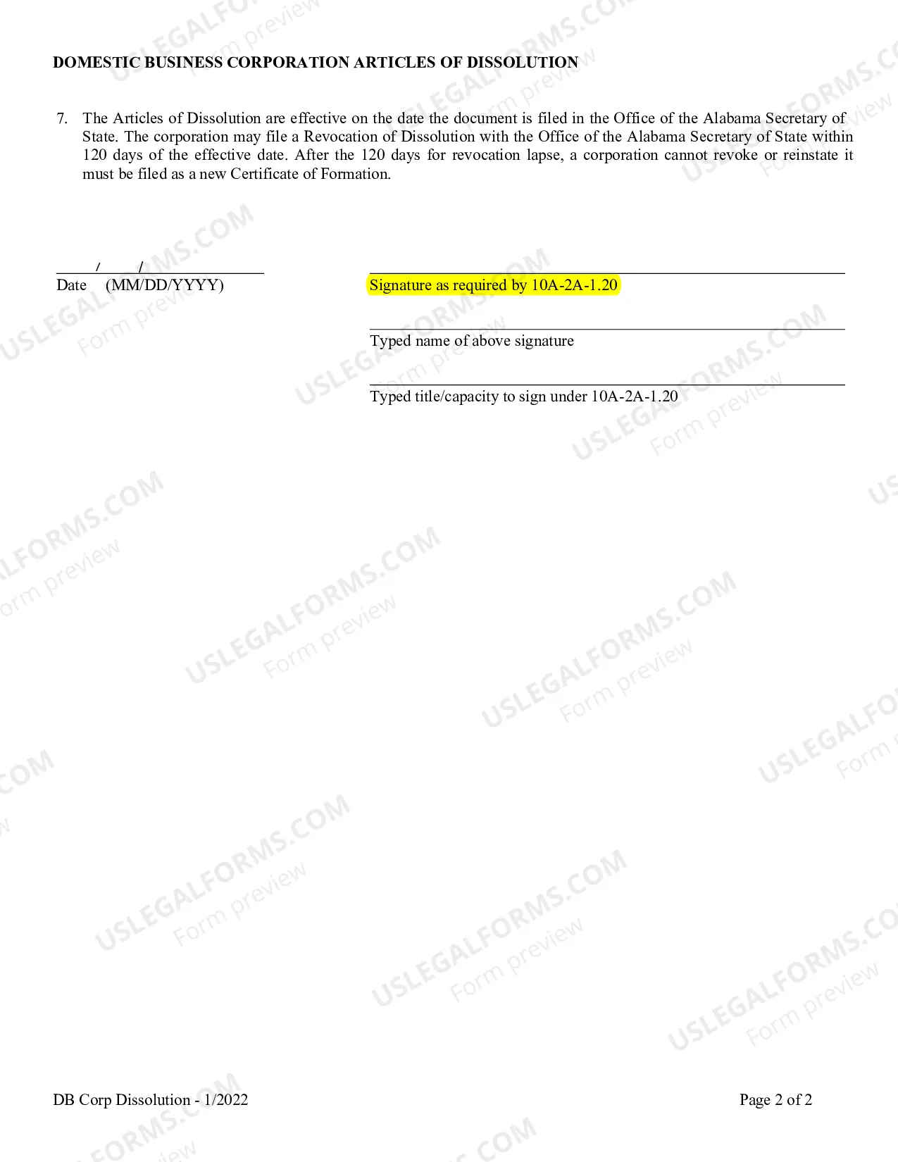 Preview Alabama For-Profit Corporations Articles of Dissolution