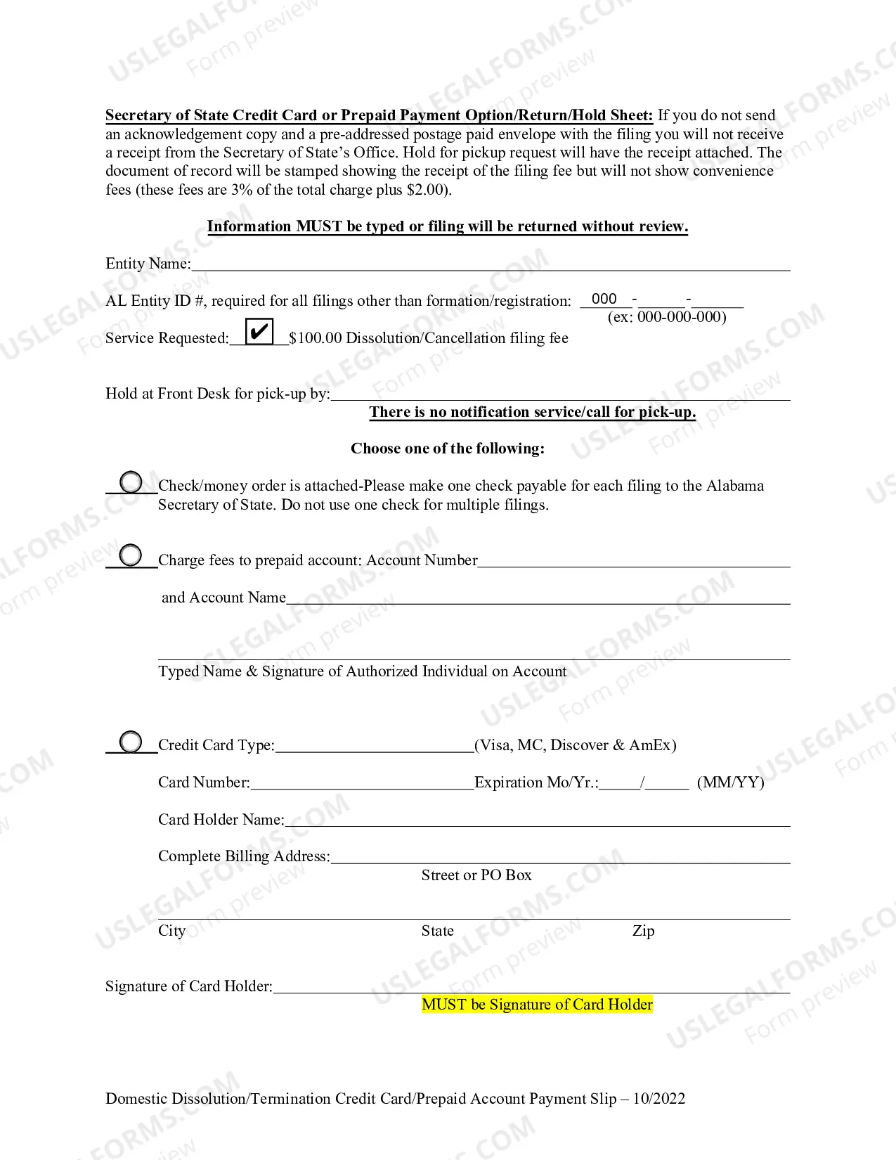 Preview Alabama For-Profit Corporations Articles of Dissolution