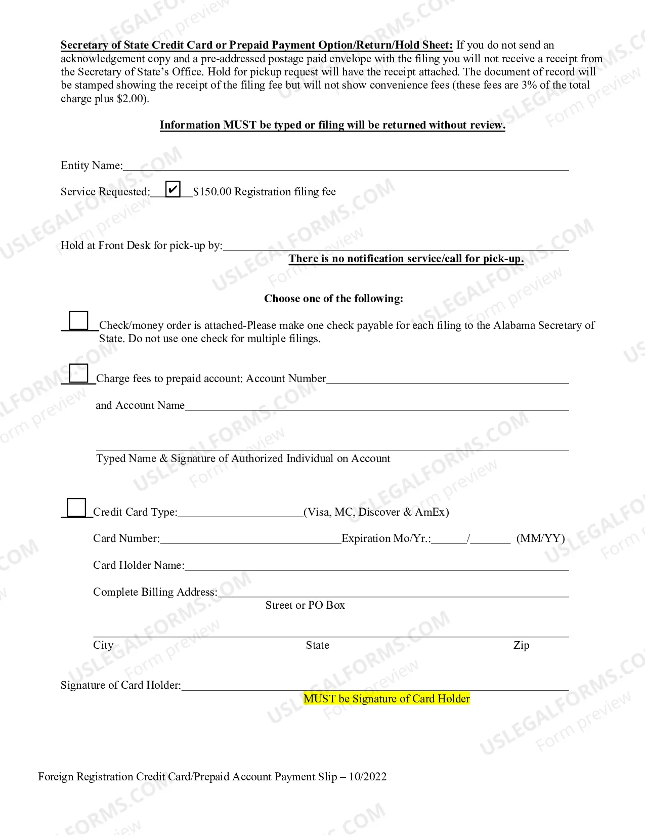Preview Alabama Foreign Limited Liability Company LLC Application for Registration