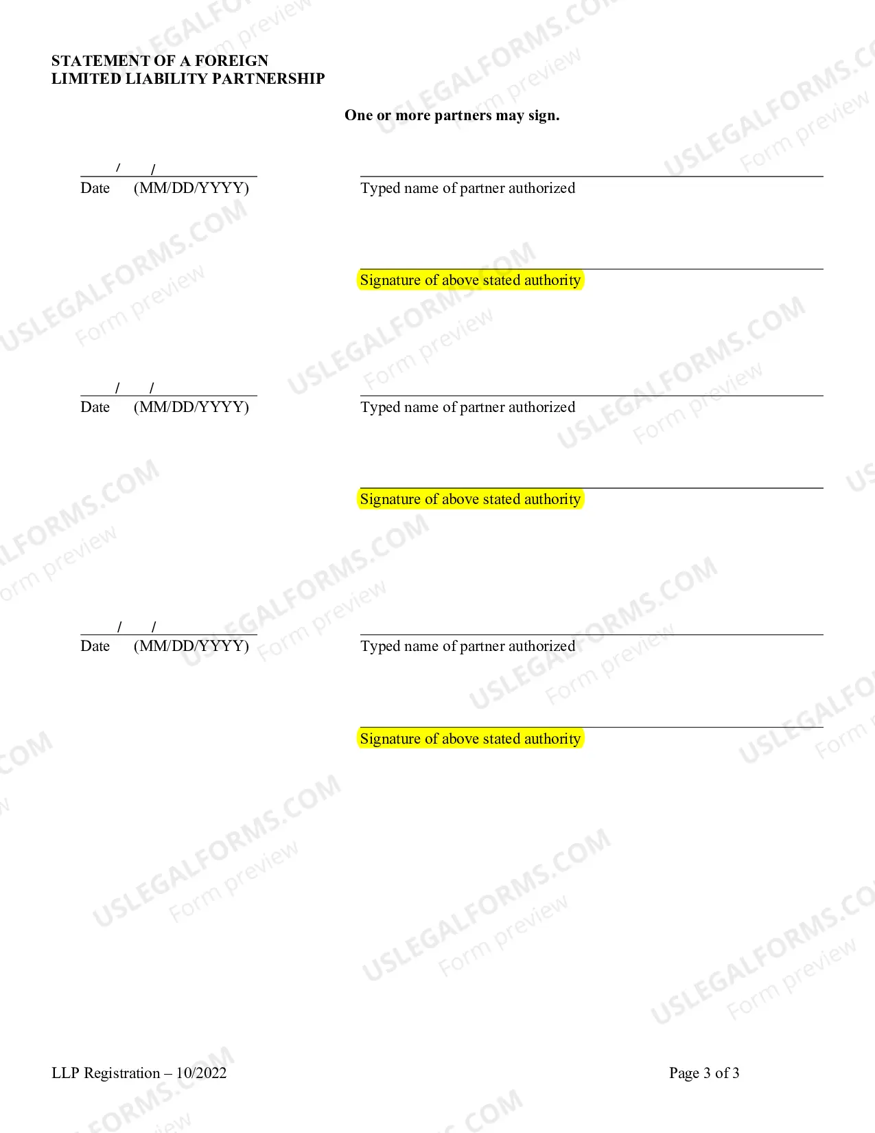 Preview Alabama Foreign Registered Limited Liability Partnership