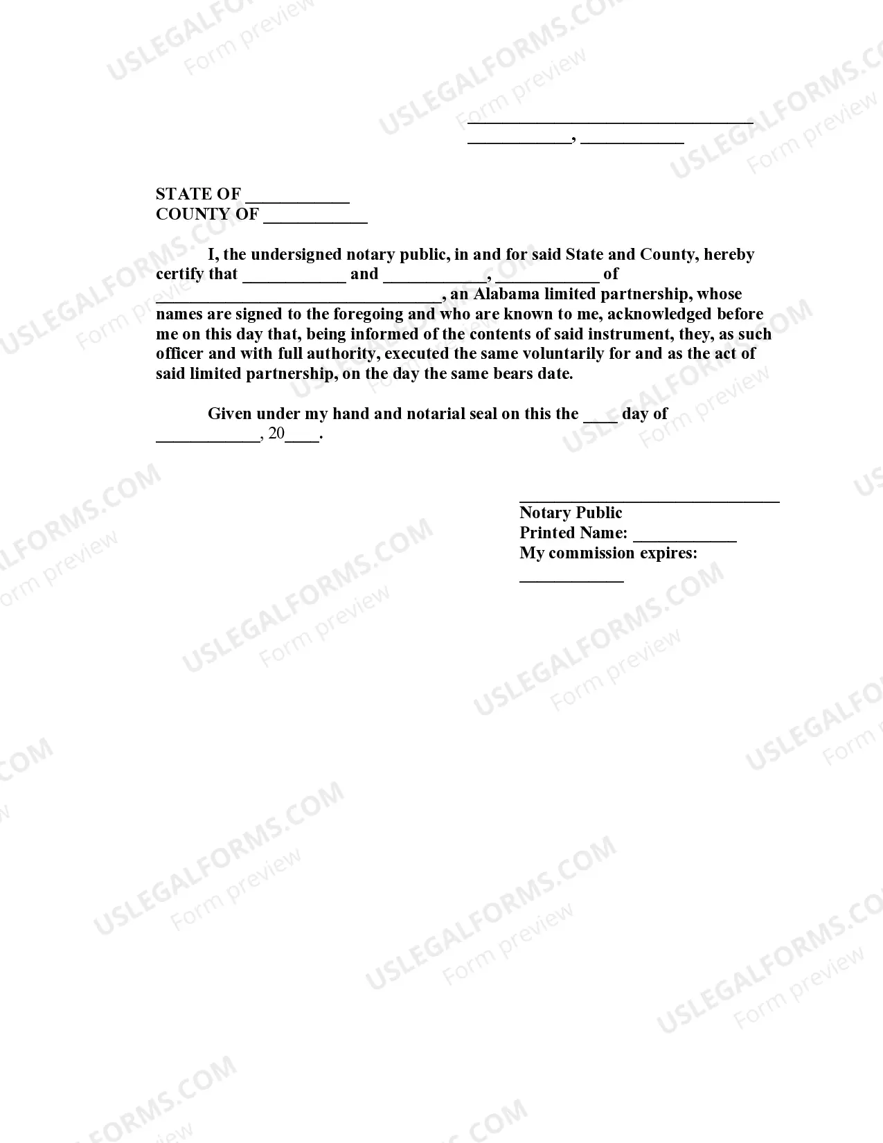 Preview Limited Partnership Affidavit