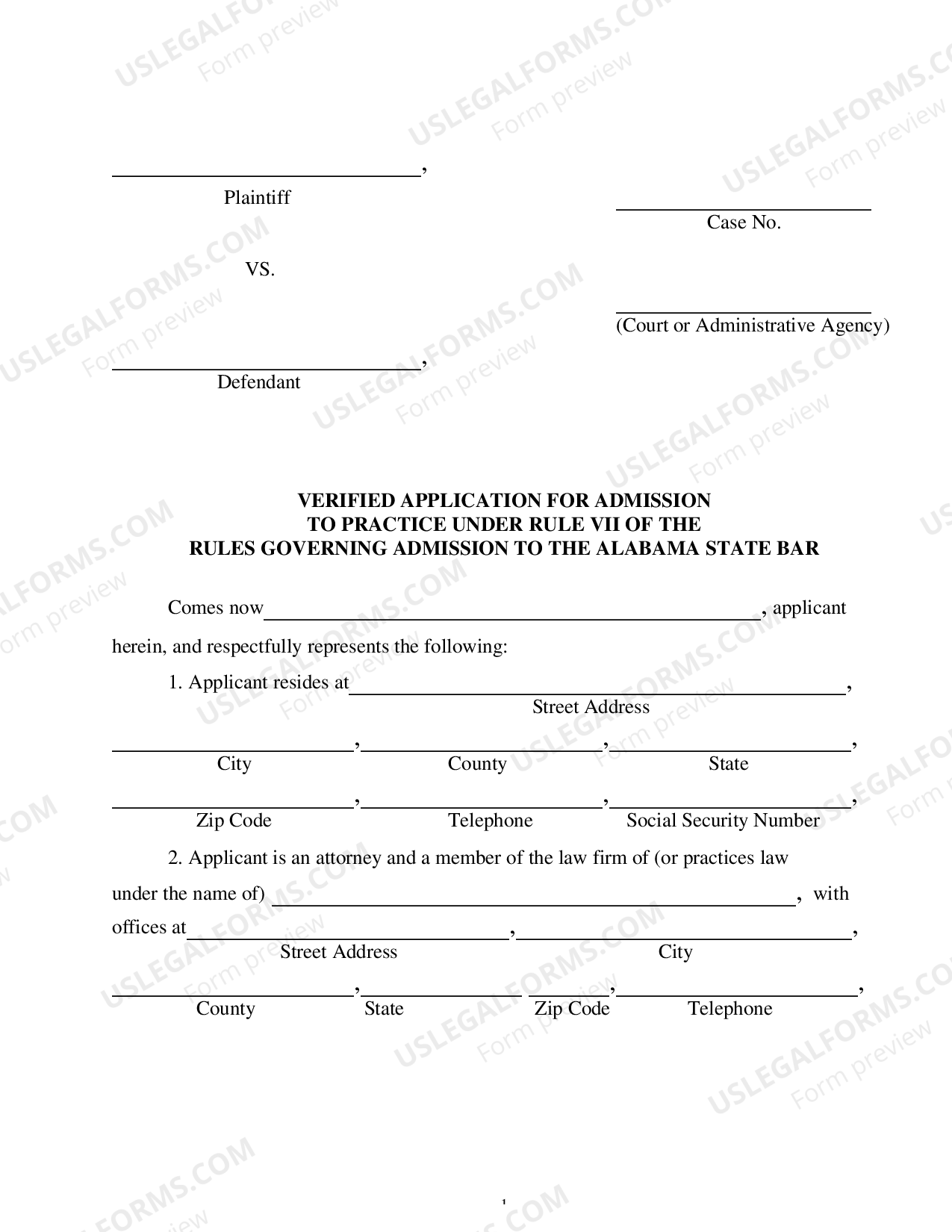 Birmingham Verified Application of Admission to Practice under Rule VII