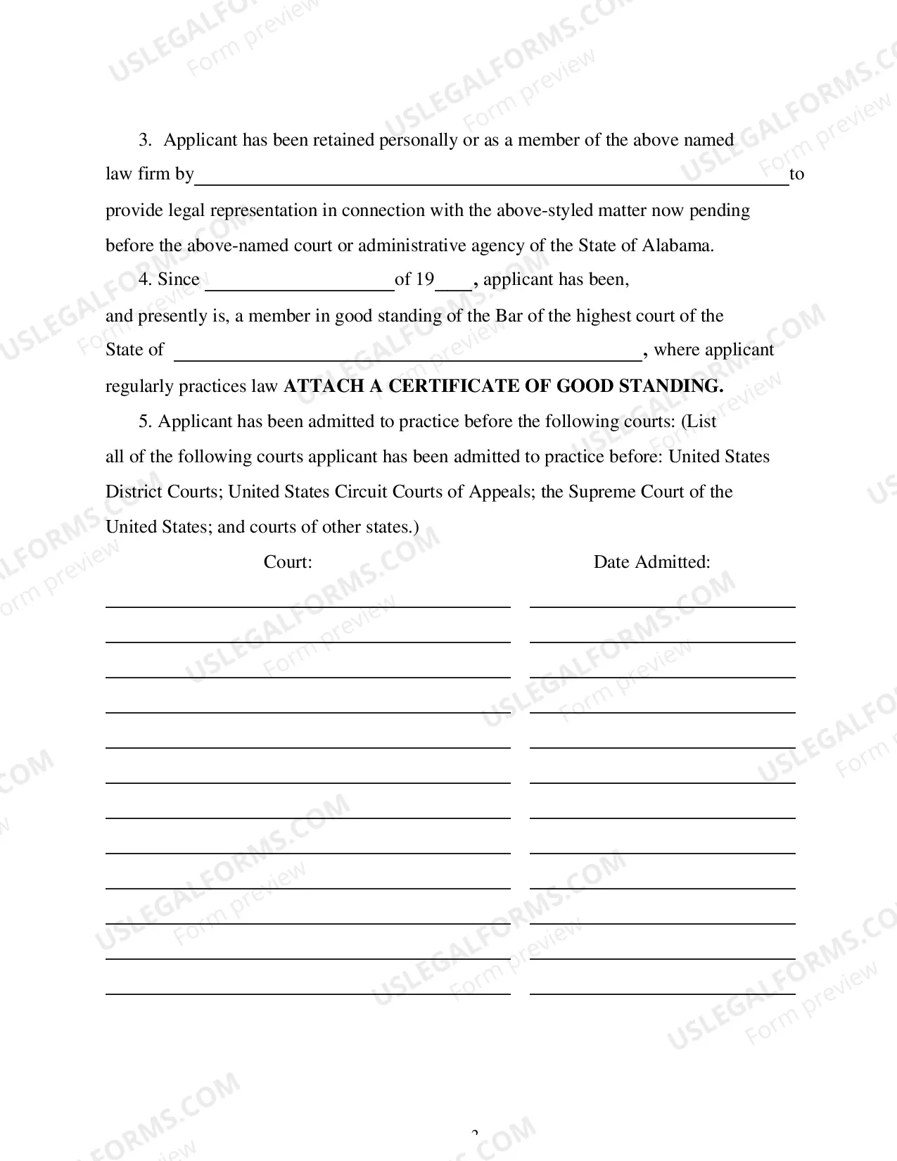 Preview Verified Application of Admission to Practice under Rule VII of the Rules Governing Admission to the Alabama State Bar