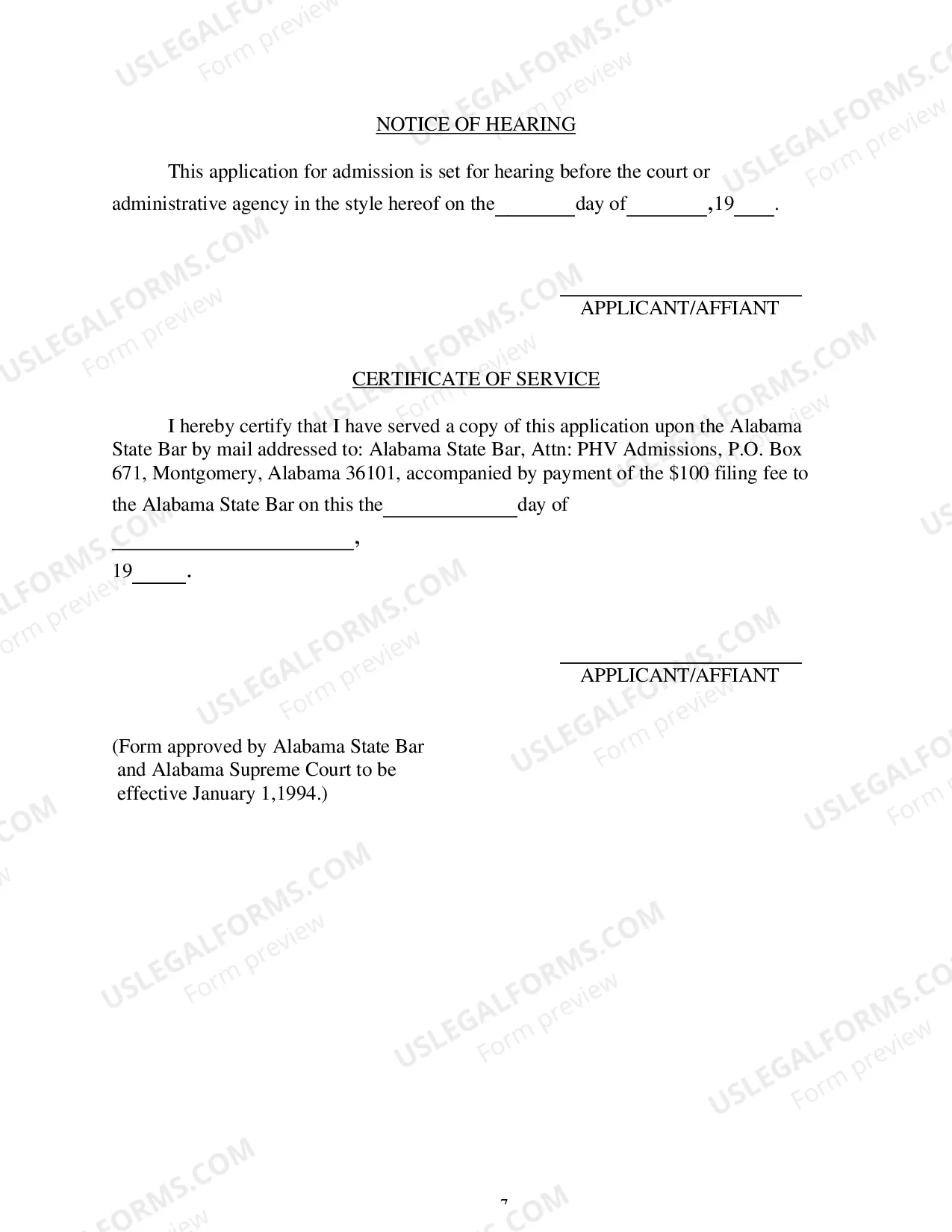 Preview Verified Application of Admission to Practice under Rule VII of the Rules Governing Admission to the Alabama State Bar