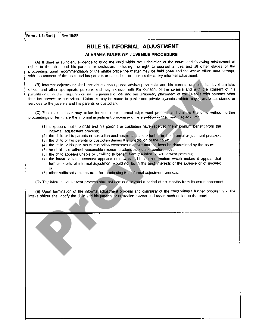 Informal Adjustment in the Juvenile Court in the State of Alabama Idaho Juvenile Informal